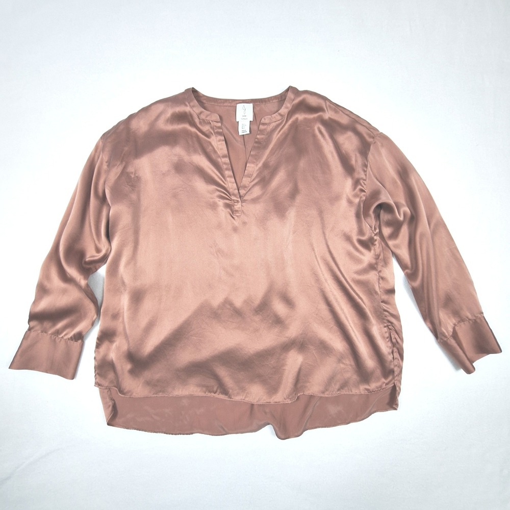 Joie Blouse Womens Large Pink Mauve 100% Silk V-Neck Long Sleeve Satin Top